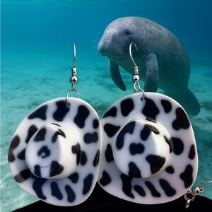 Cow Print Hat Earrings